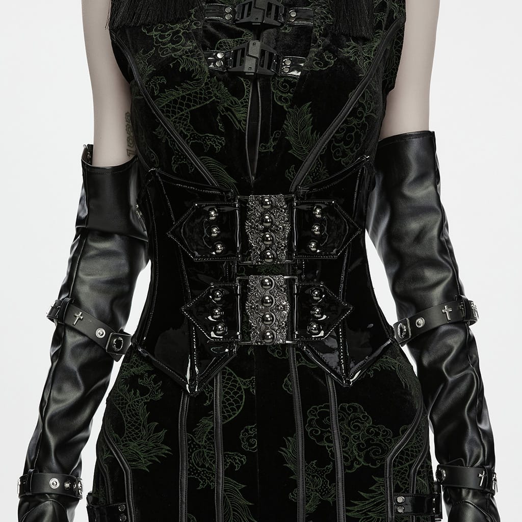 PUNK RAVE Women's Punk Lace-up Rivet Irregular Underbust Corset