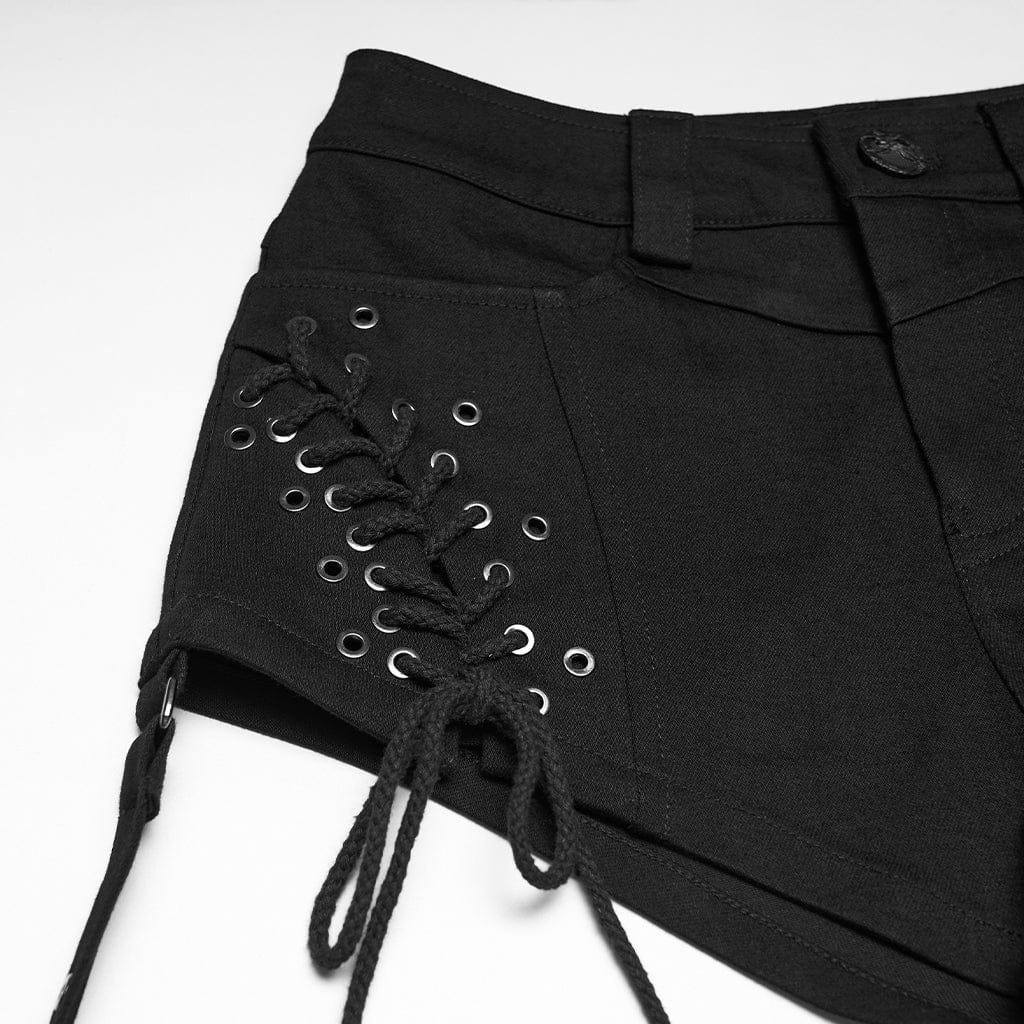 PUNK RAVE Women's Punk Lace-up Shorts with Detachable Trouser Legs