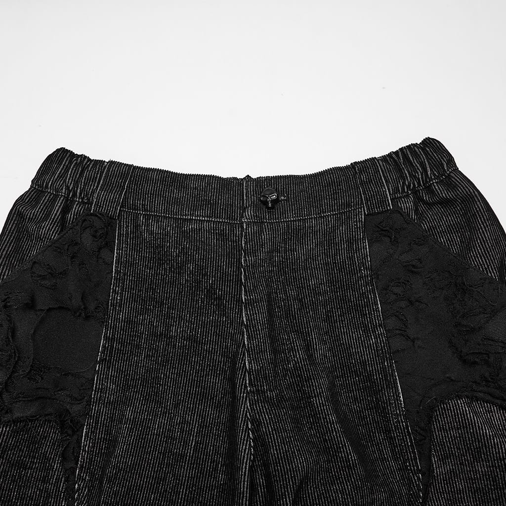 PUNK RAVE Women's Punk Loose Distressed Ruched Wide Leg Pants