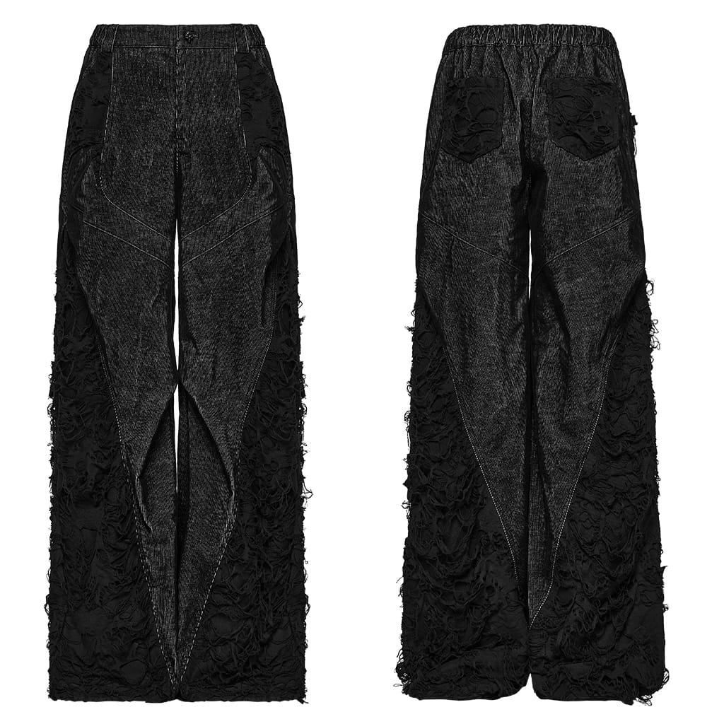 PUNK RAVE Women's Punk Loose Distressed Ruched Wide Leg Pants