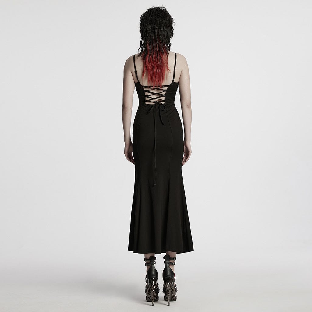 PUNK RAVE Women's Punk Mesh Splice Fishtailed Honeymoon Slip Dress