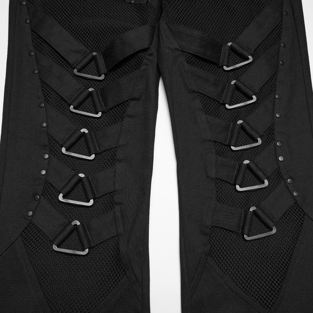 PUNK RAVE Women's Punk Mesh Splice Flared Pants