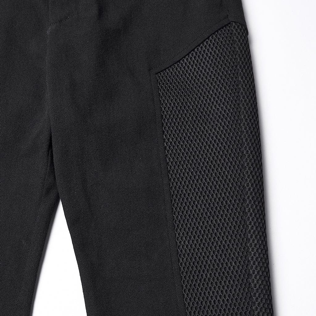 PUNK RAVE Women's Punk Mesh Splice Pants with Detachable Leg Bags