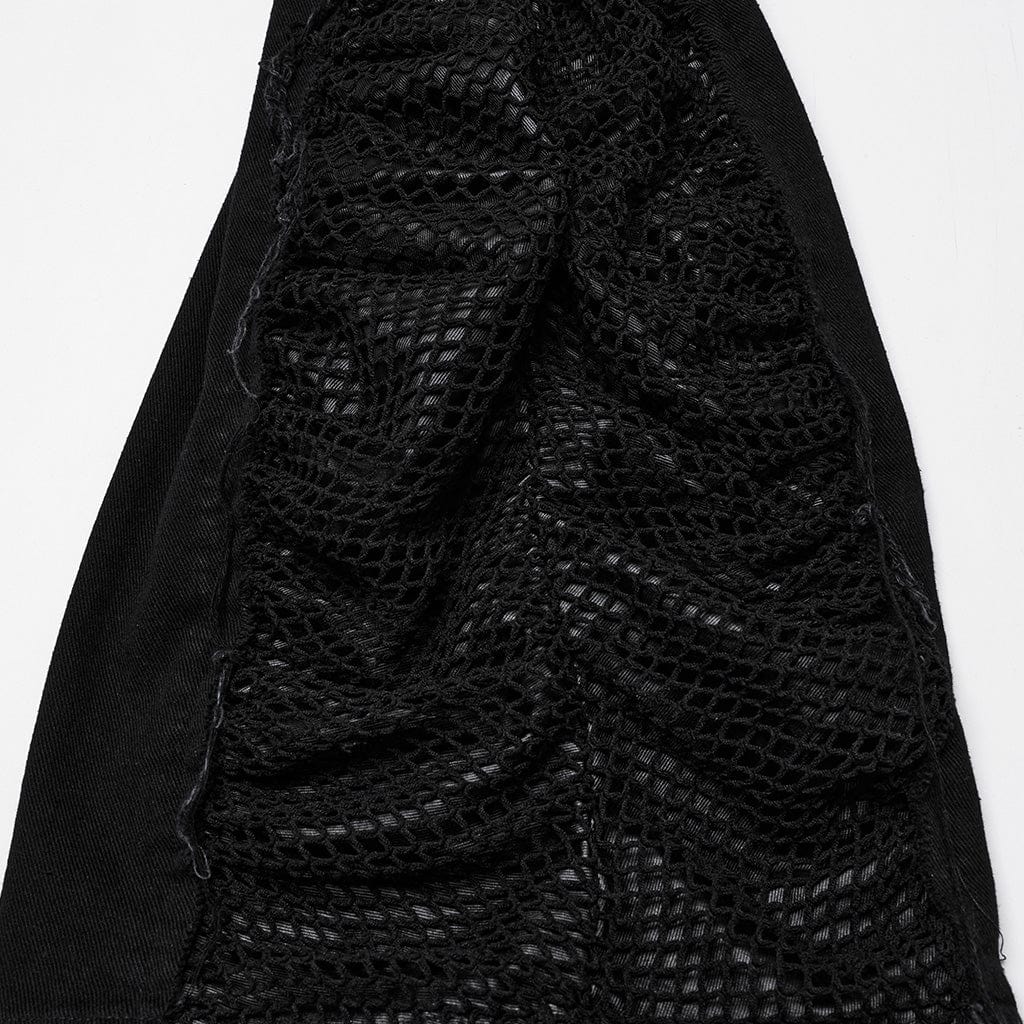 PUNK RAVE Women's Punk Mesh Splice Unedged Detachable Pants
