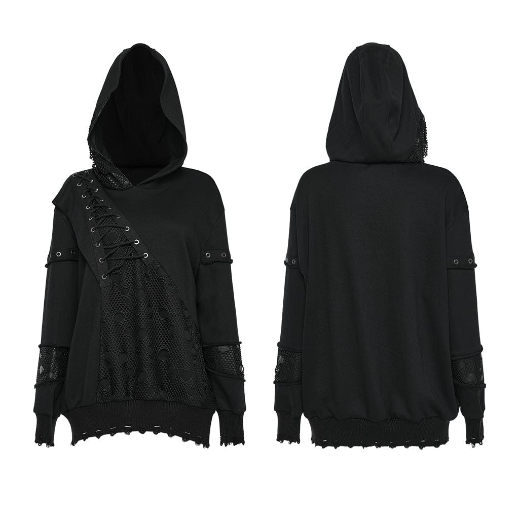 PUNK RAVE Women's Punk Mesh Splice Unedged Hoodies