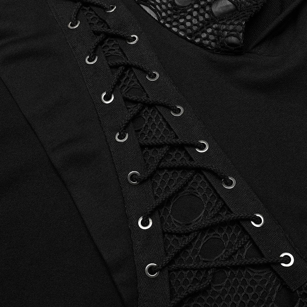 PUNK RAVE Women's Punk Mesh Splice Unedged Hoodies