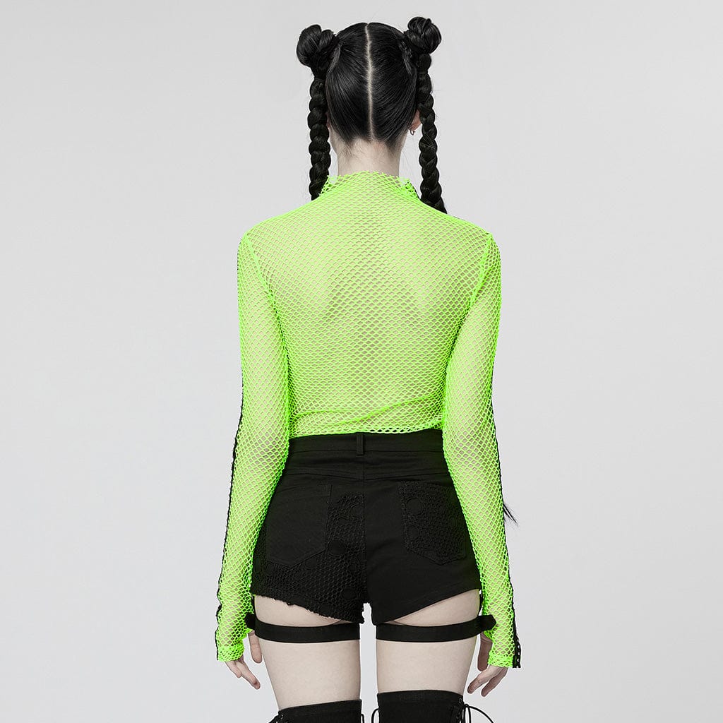 PUNK RAVE Women's Punk Nailed Sheer Mesh Top