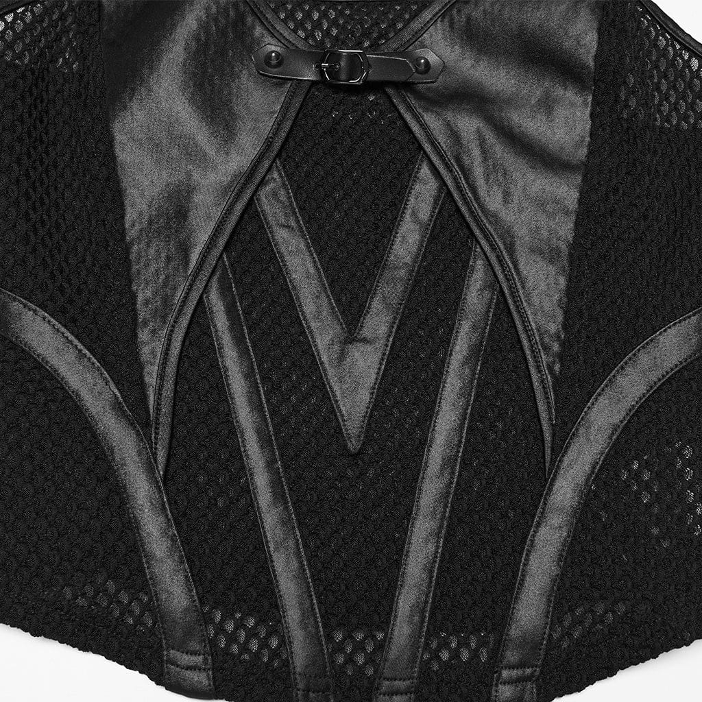 PUNK RAVE Women's Punk Patchwork Mesh Bustier