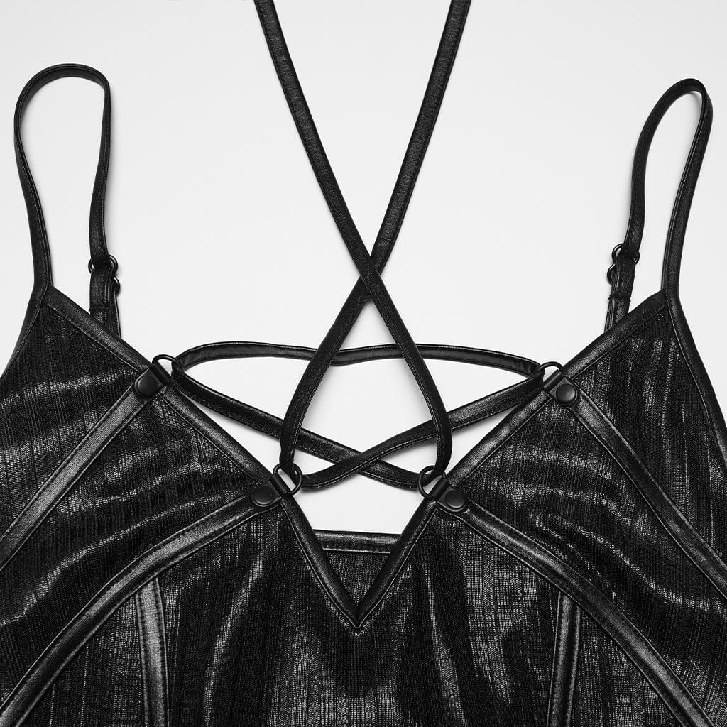 PUNK RAVE Women's Punk Pentacle Side Slit Slip Dress Black