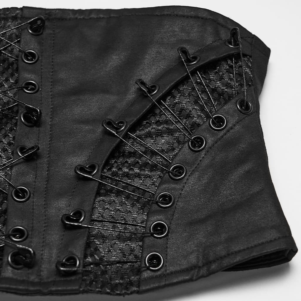 PUNK RAVE Women's Punk Pin Side Zipper Lace-up Underbust Corset