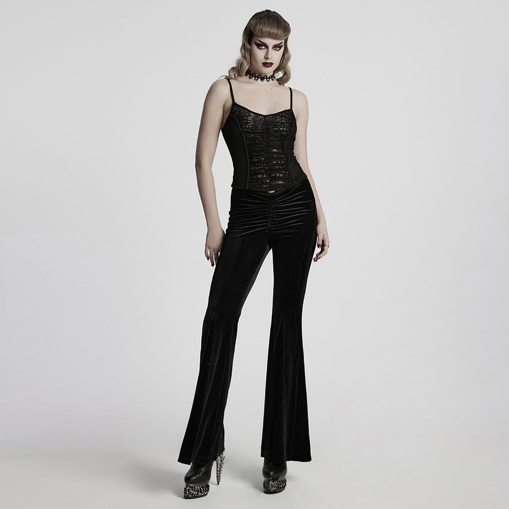 PUNK RAVE Women's Punk Plunging Lace Splice Tank Top