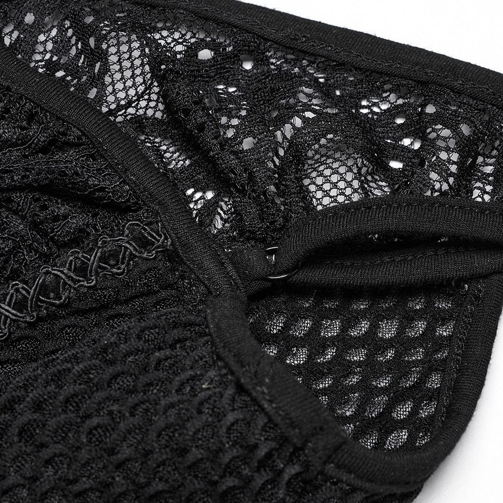 PUNK RAVE Women's Punk Plunging Lace Splice Tank Top