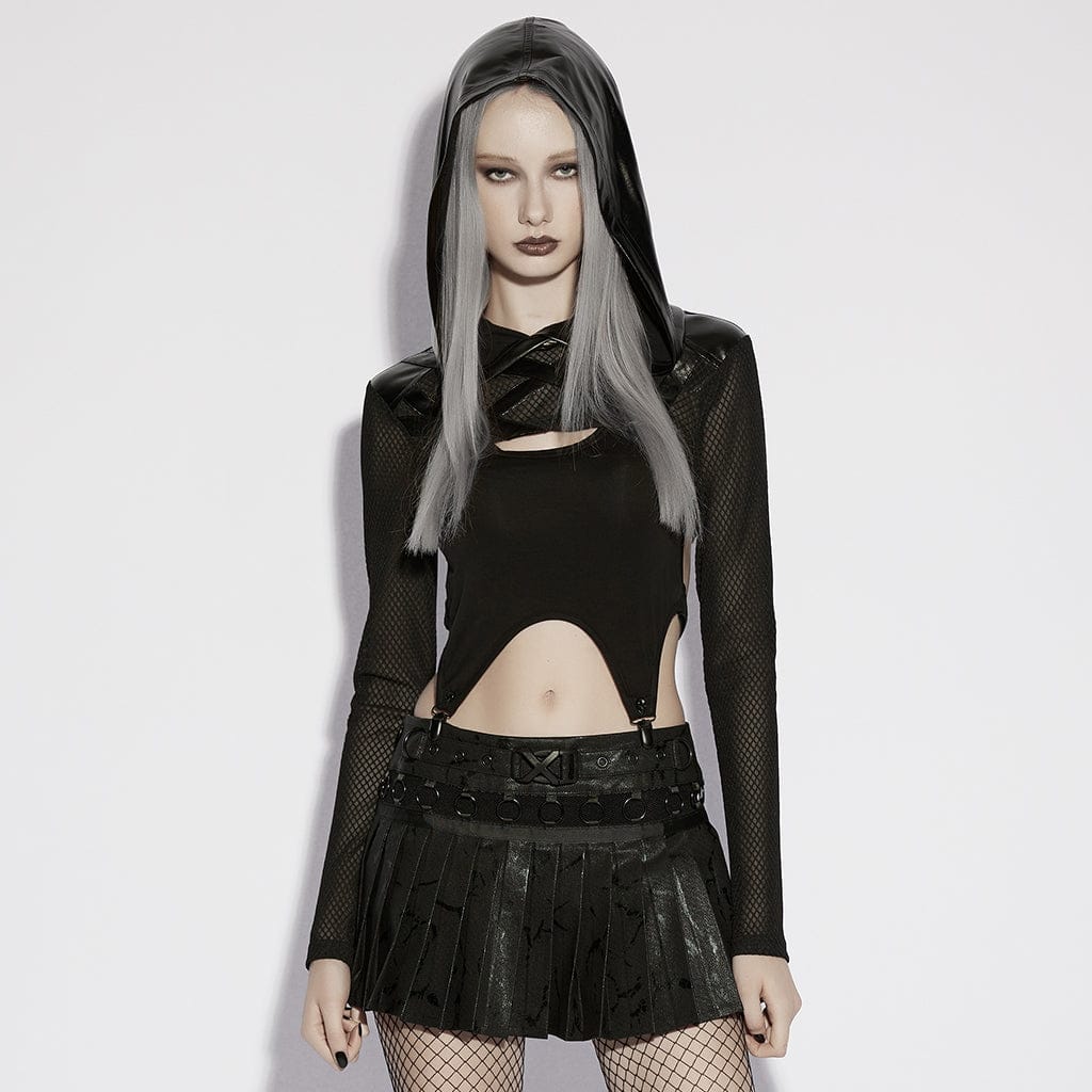 PUNK RAVE Women's Punk Pullover Sheer Hooded Cape
