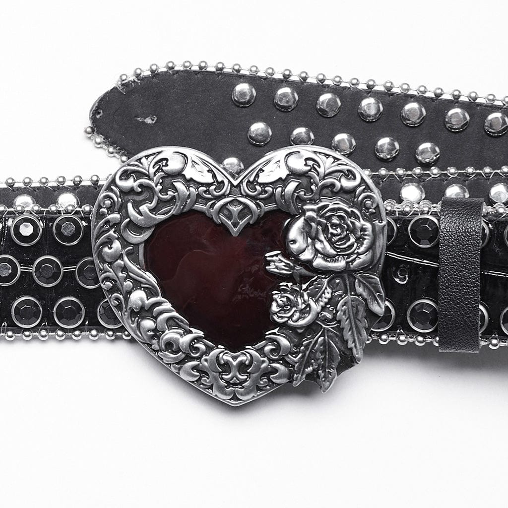 PUNK RAVE Women's Punk Rhinestone Heart Belt
