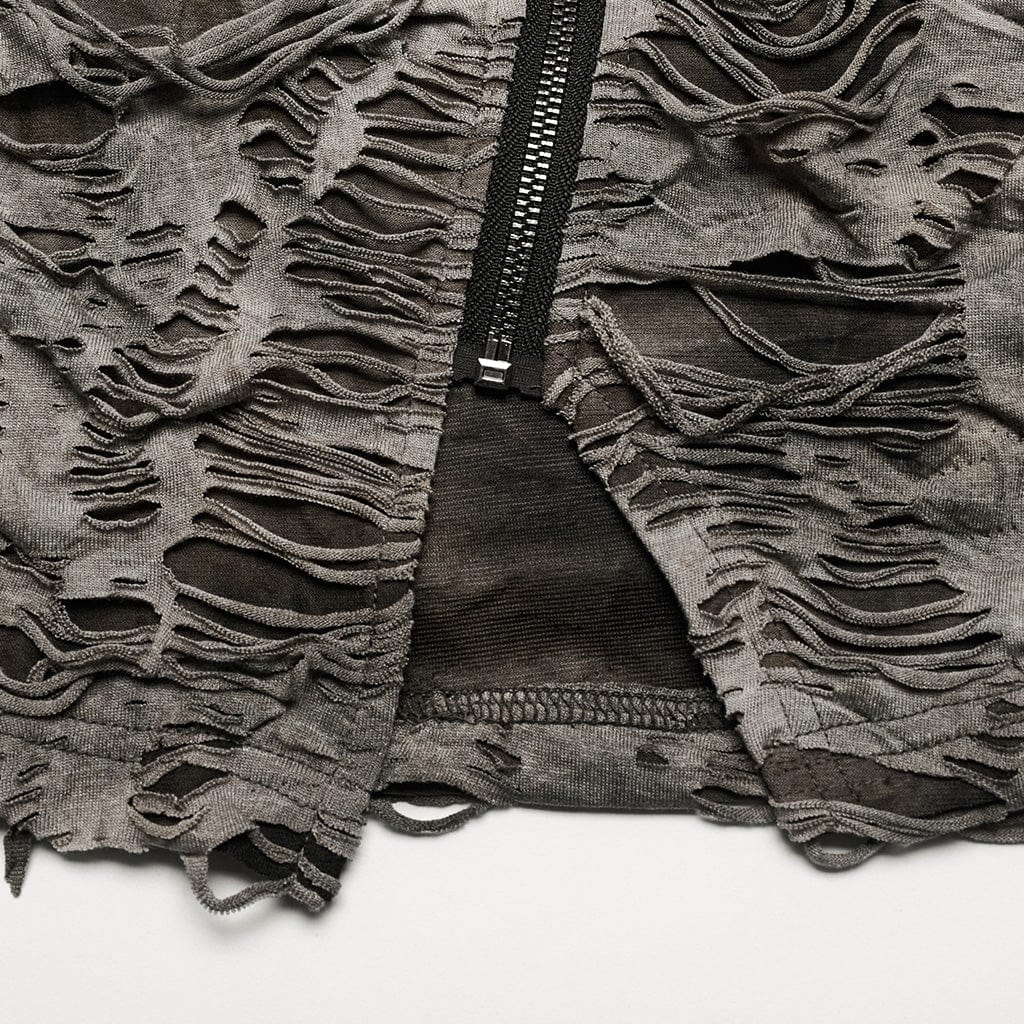 PUNK RAVE Women's Punk Ripped Distressed Short Sleeved Shirt