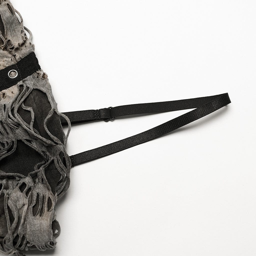 PUNK RAVE Women's Punk Ripped Eyelet Distressed Irregular Slip Dress