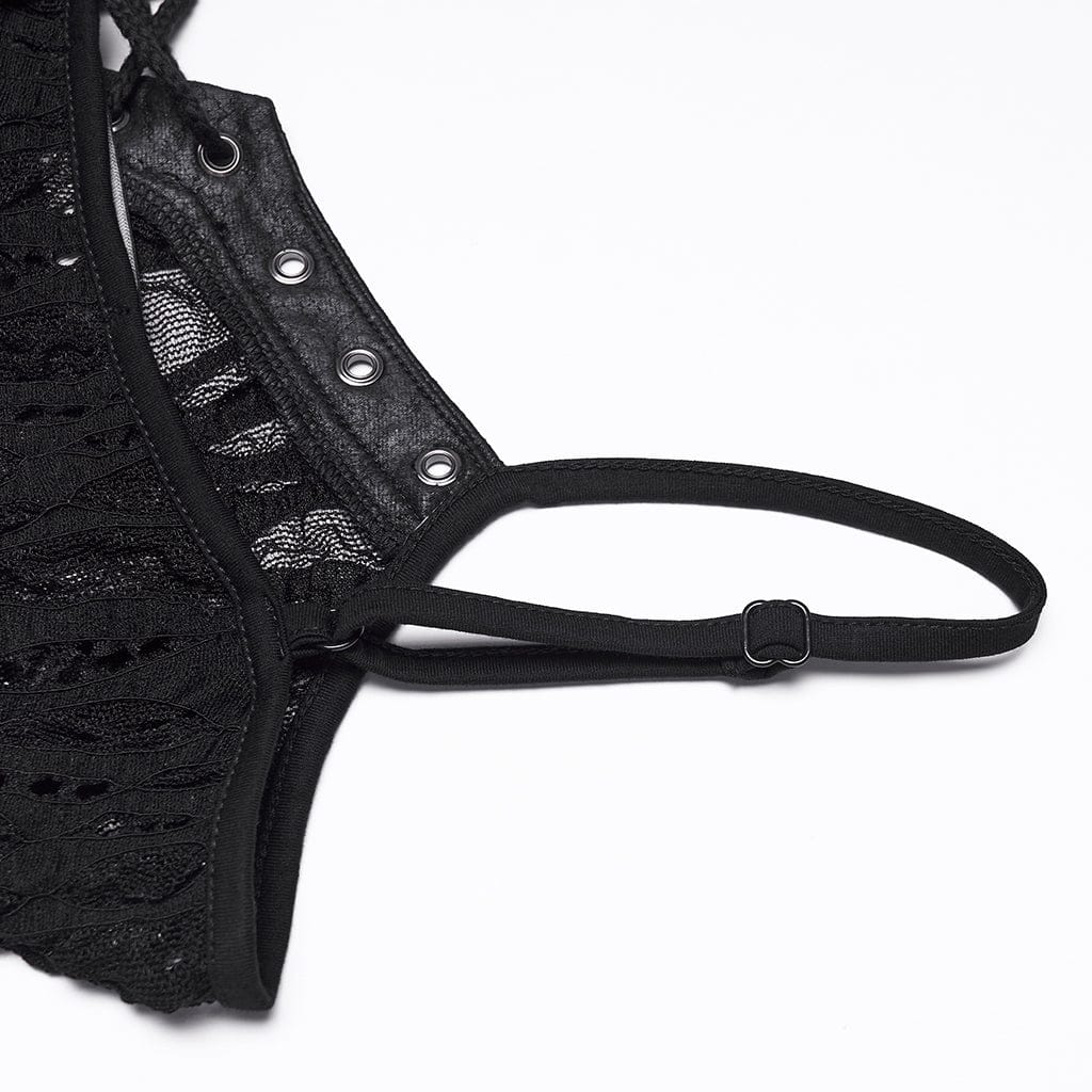 PUNK RAVE Women's Punk Ripped Sheer Bustier