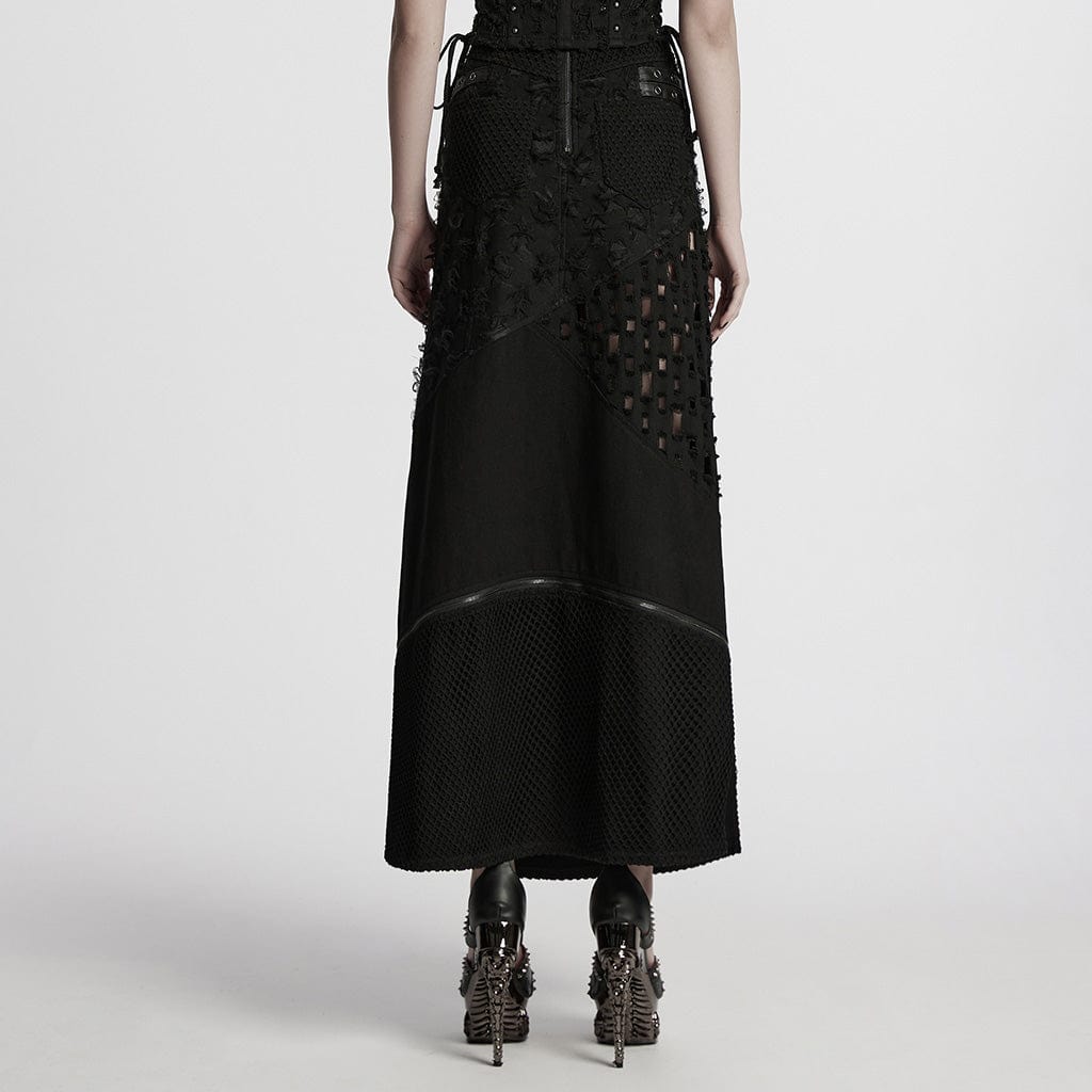 PUNK RAVE Women's Punk Ripped Side Slit Detachable Skirt