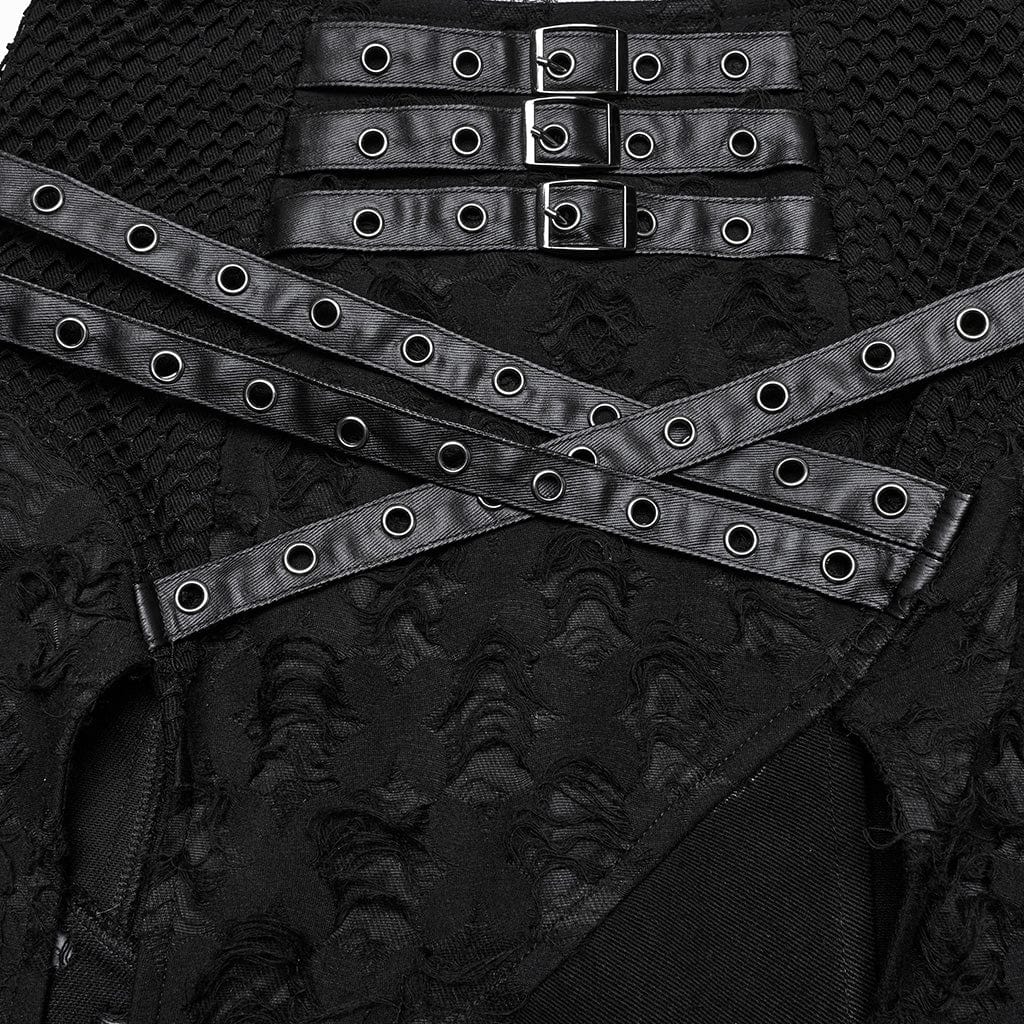 PUNK RAVE Women's Punk Ripped Side Slit Detachable Skirt