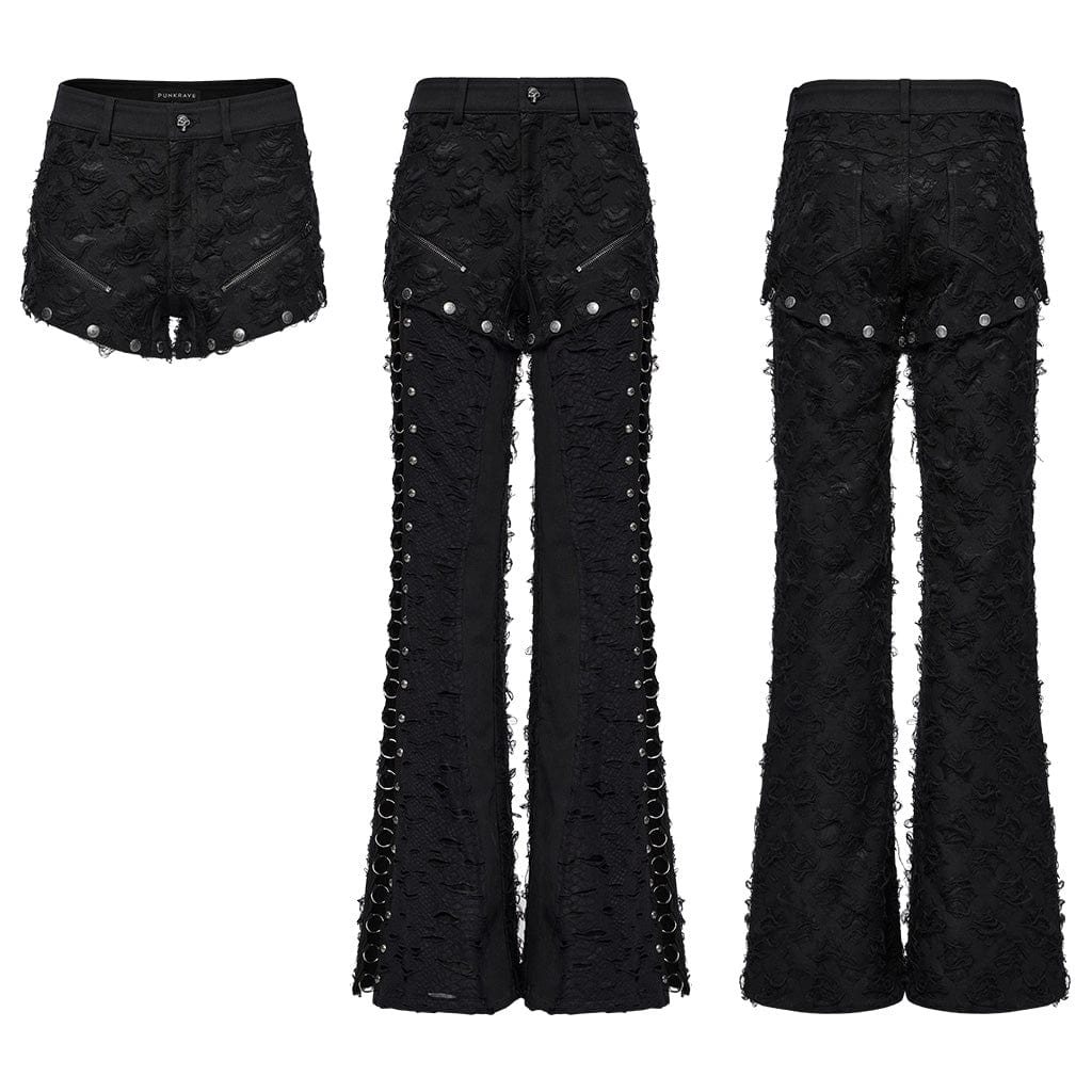 PUNK RAVE Women's Punk Ripped Split Detachable Pants
