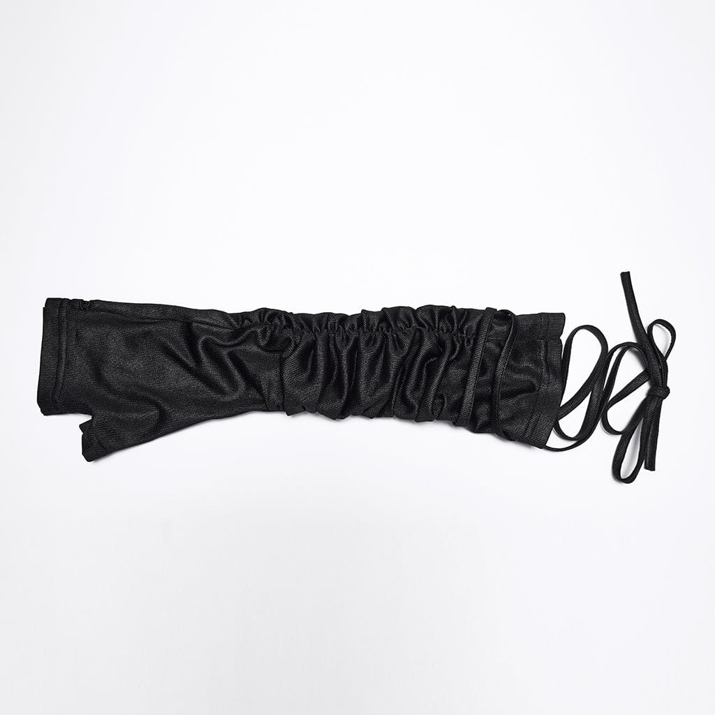 PUNK RAVE Women's Punk Rivet Ruched Strap Gloves