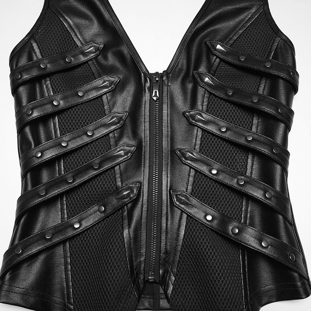 PUNK RAVE Women's Punk Rivet Straps Halterneck Vest