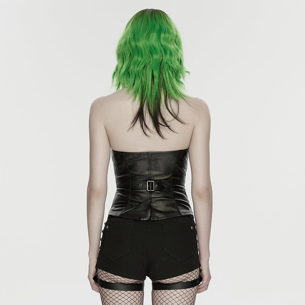 PUNK RAVE Women's Punk Rivet Straps Halterneck Vest