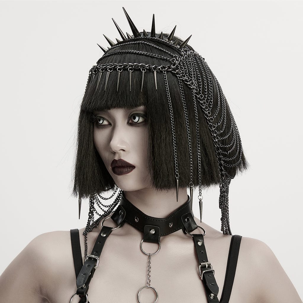 PUNK RAVE Women's Punk Rivets Chained Headwear