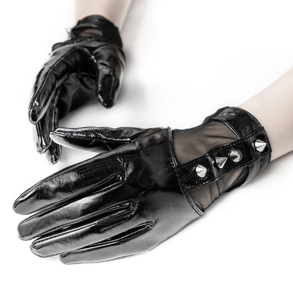 PUNK RAVE Women's Punk Rivets Faux Leather Gloves