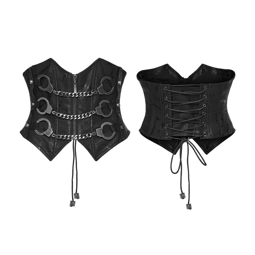 PUNK RAVE Women's Punk Rivets Handcuffs Chain Underbust Corset