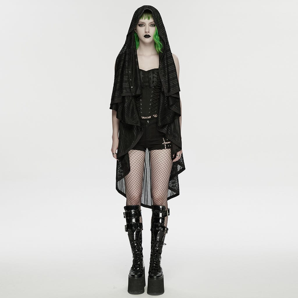 PUNK RAVE Women's Punk Rivets Irregular Cloak