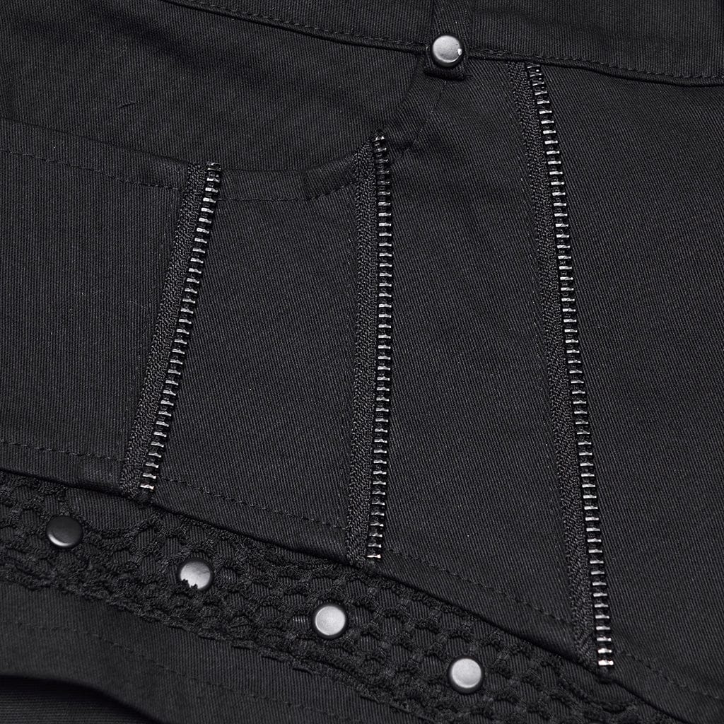 PUNK RAVE Women's Punk Rivets Multi-zippered Shorts