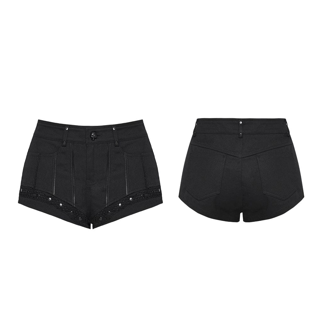 PUNK RAVE Women's Punk Rivets Multi-zippered Shorts
