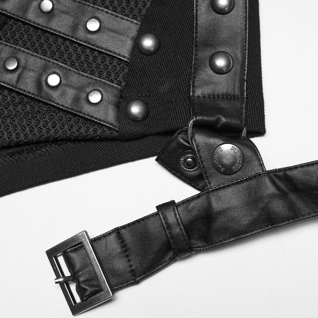 PUNK RAVE Women's Punk Rivets Shorts with Detachable Leg Harnesses