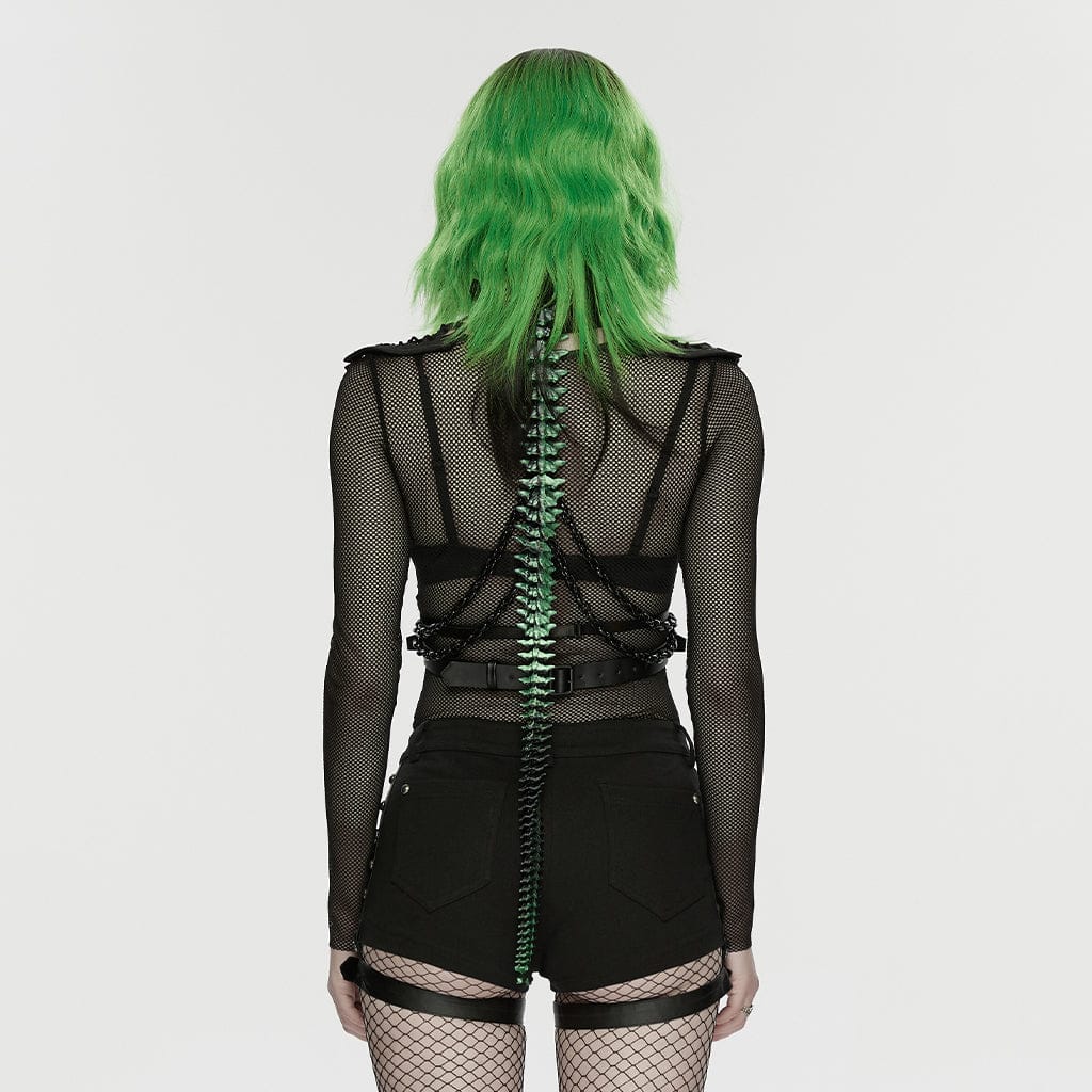 PUNK RAVE Women's Punk Rivets Shorts with Detachable Leg Harnesses