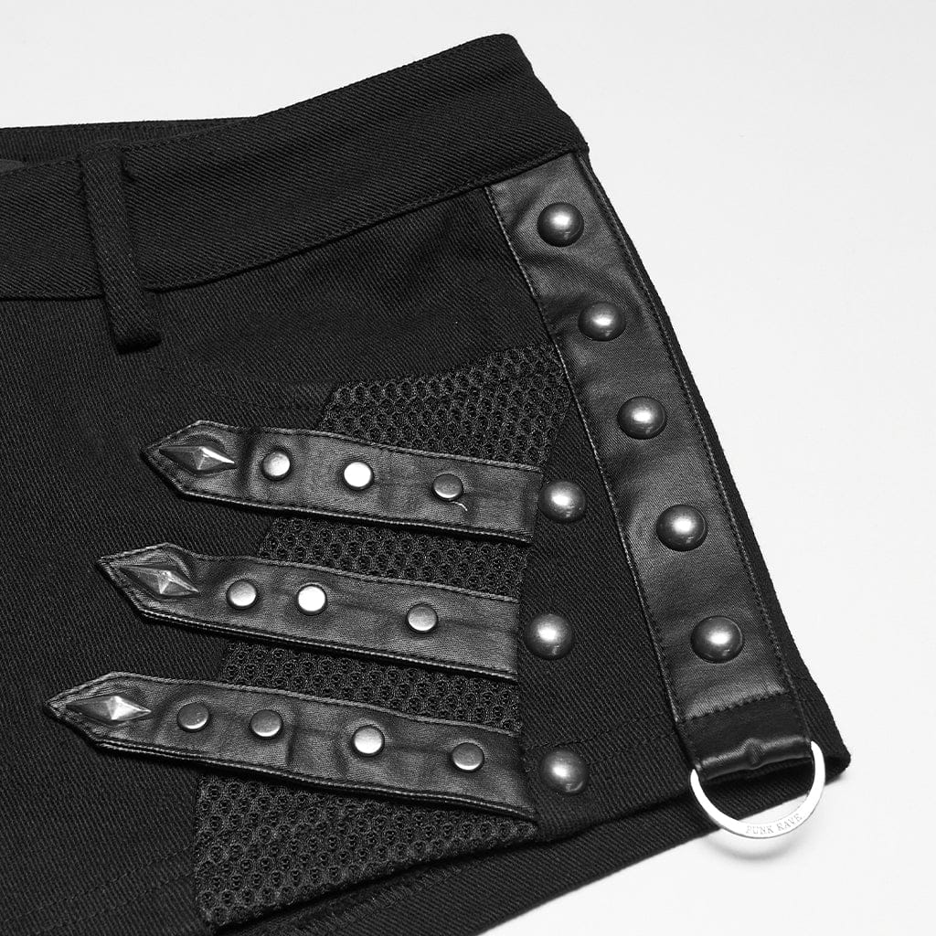 PUNK RAVE Women's Punk Rivets Shorts with Detachable Leg Harnesses