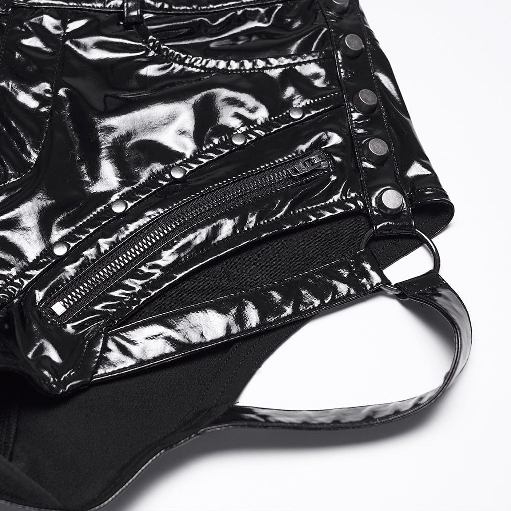 PUNK RAVE Women's Punk Rivets Zips Cutout Shorts