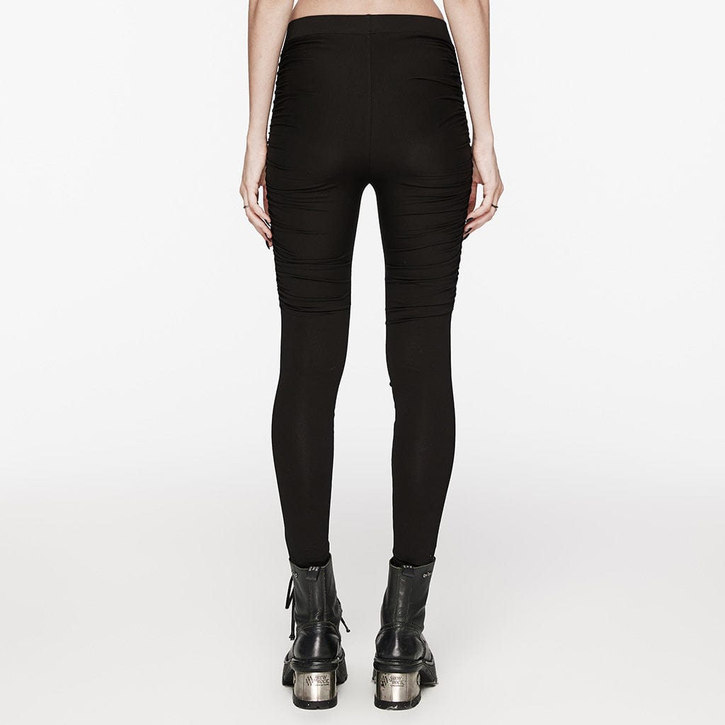 PUNK RAVE Women's Punk Ruched Beaded Pants