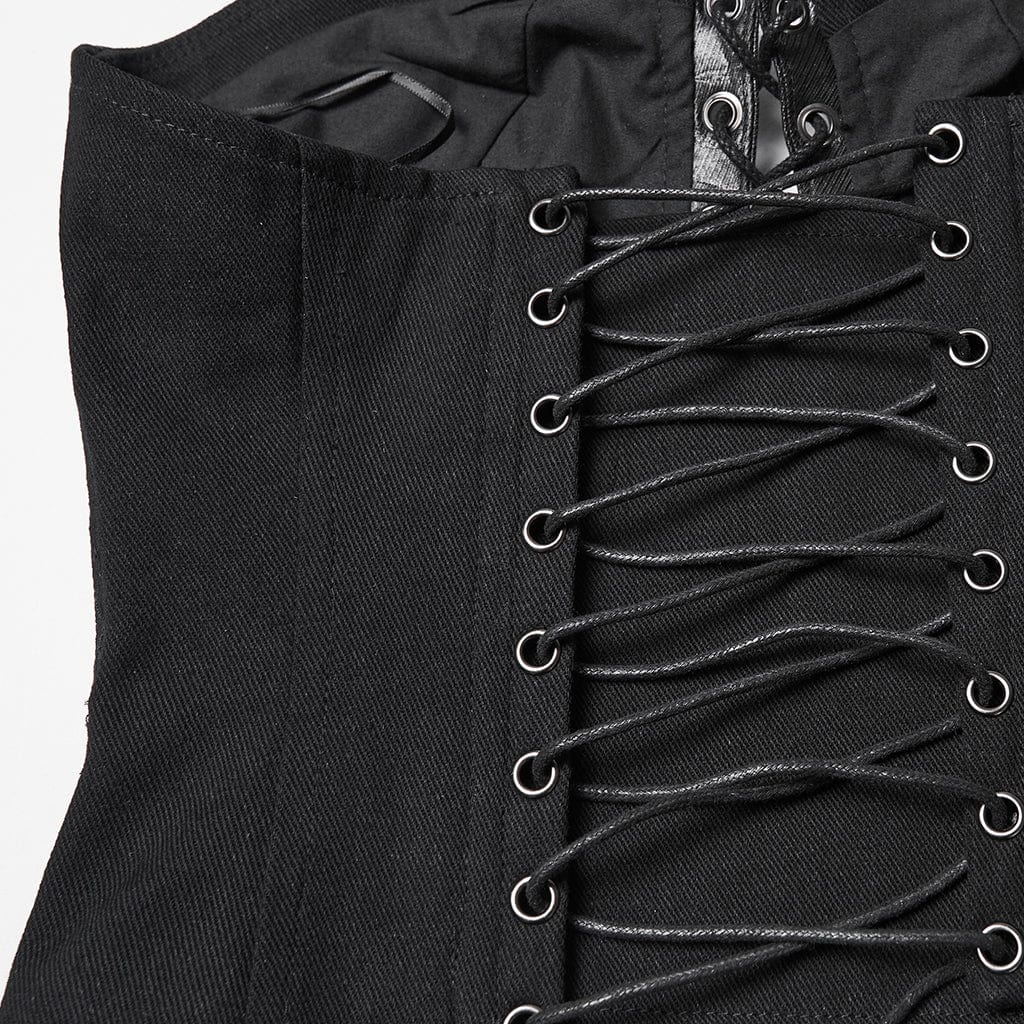 PUNK RAVE Women's Punk Ruched Lace-up Side Zipper Bustier