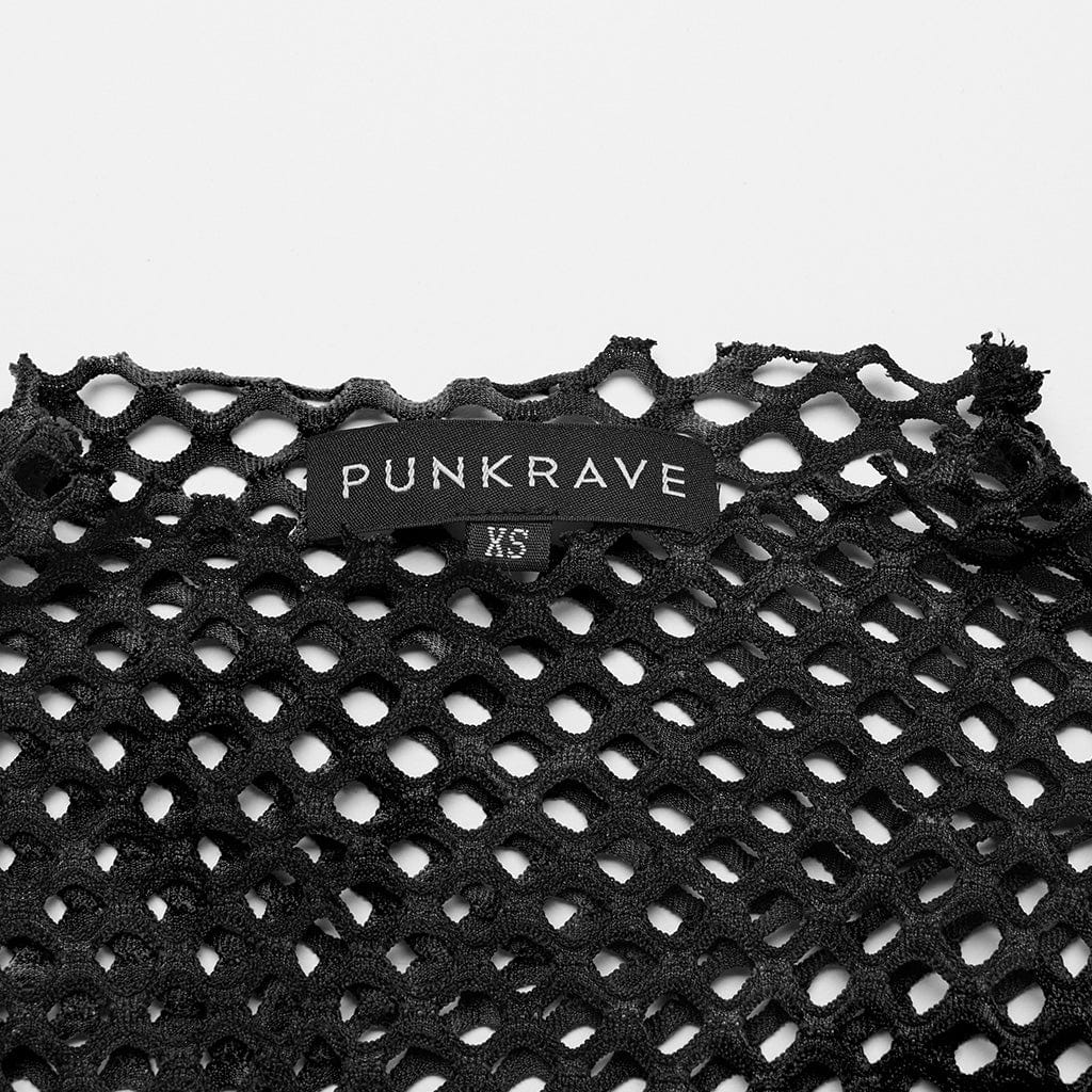 PUNK RAVE Women's Punk Sheer Cutout Mesh Top Black