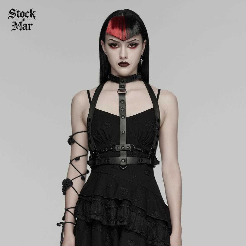 PUNK RAVE Women's Punk Skeleton Chained Harness Black