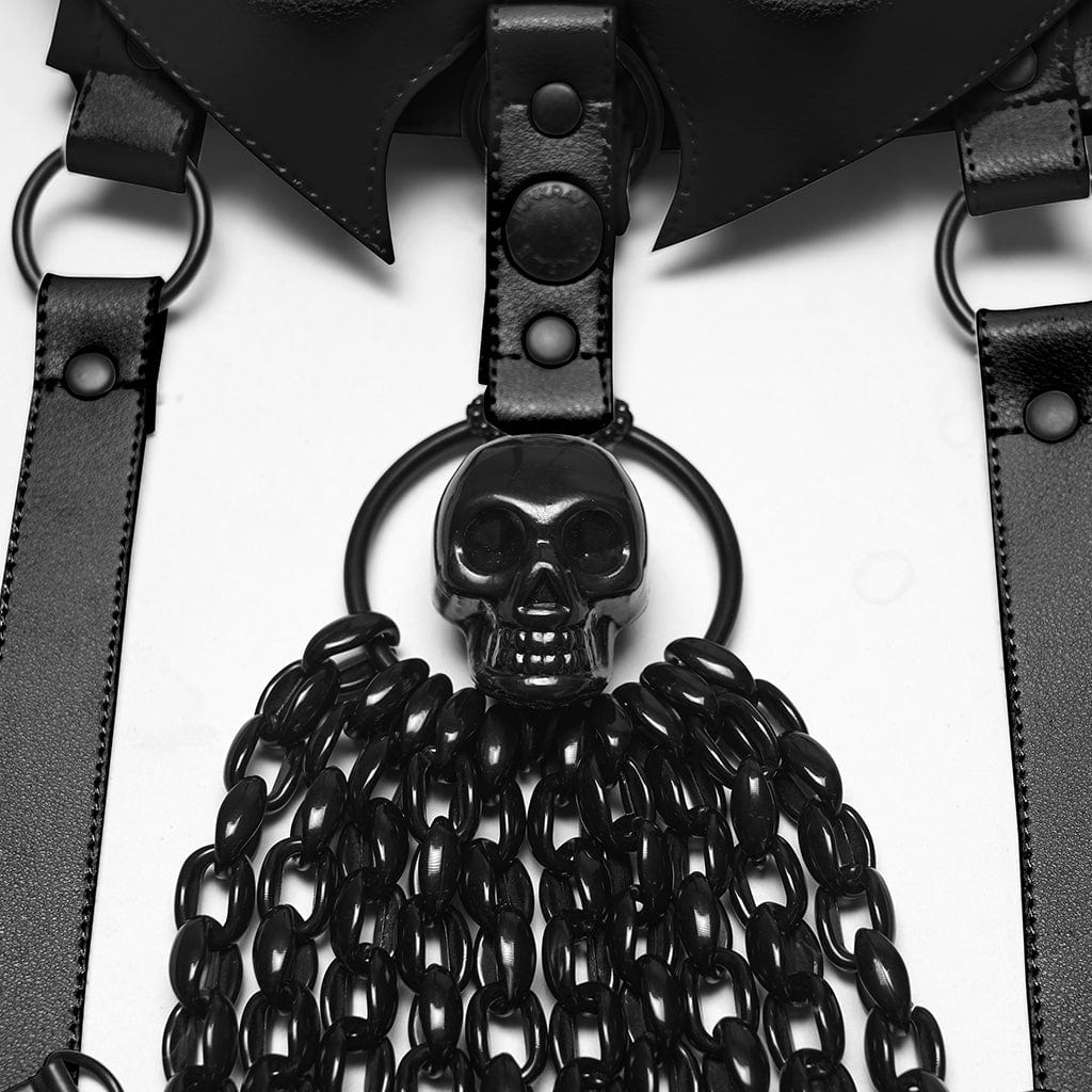 PUNK RAVE Women's Punk Skull Halterneck Chain Body Harness with Detachable Batwing Knot Black