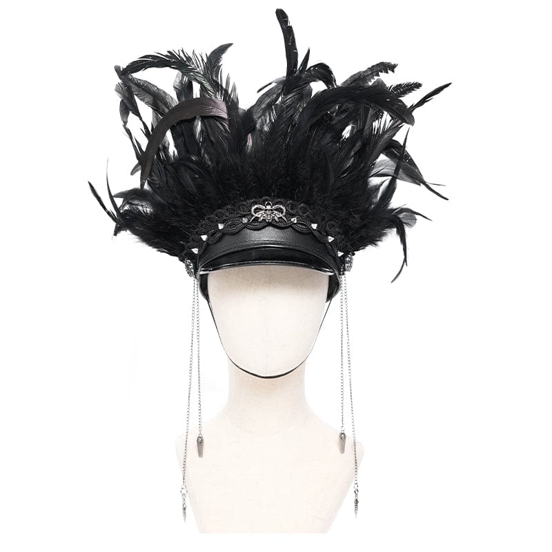 PUNK RAVE Women's Punk Skull Plumed Chain Hat