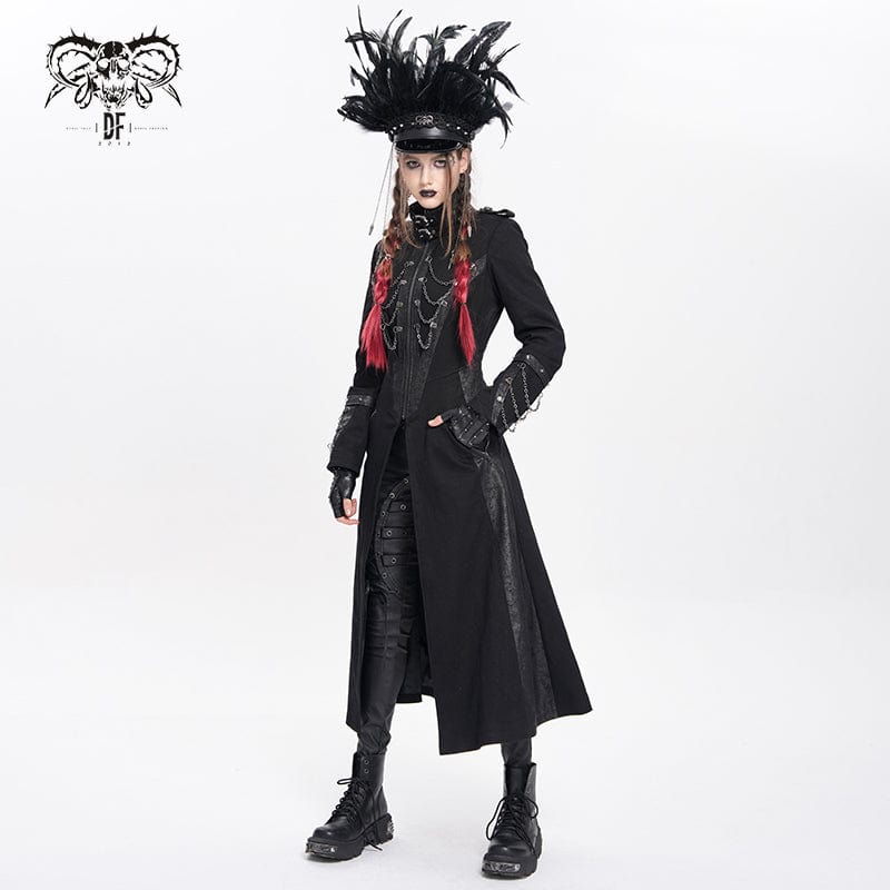 PUNK RAVE Women's Punk Skull Plumed Chain Hat