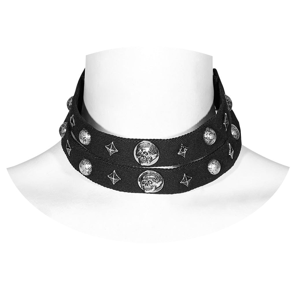 PUNK RAVE Women's Punk Skull Rivets Double Strap Choker