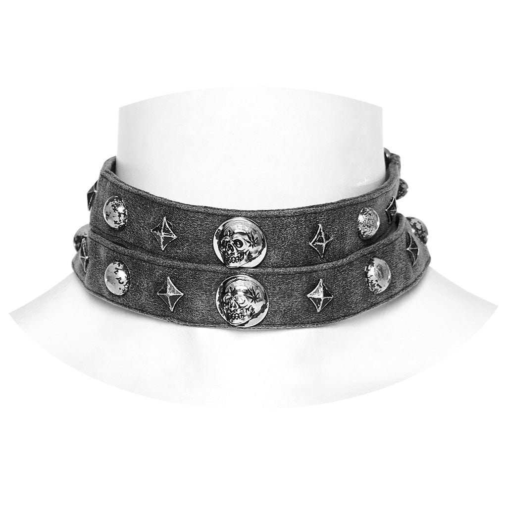 PUNK RAVE Women's Punk Skull Rivets Double Strap Choker