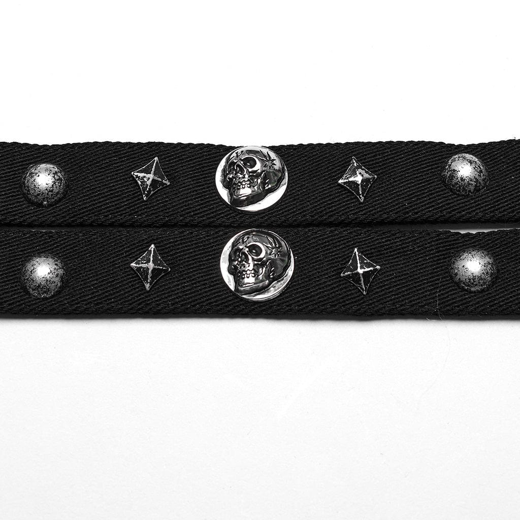 PUNK RAVE Women's Punk Skull Rivets Double Strap Choker
