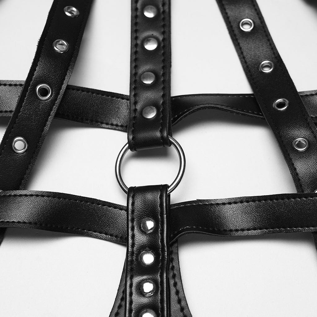 PUNK RAVE Women's Punk Skull&Rivets Hollow-out Faux Leather Body Harness