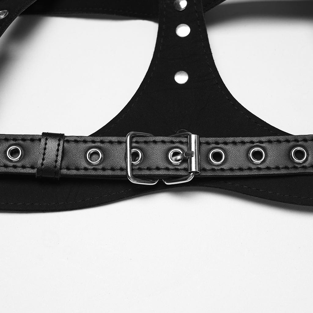 PUNK RAVE Women's Punk Skull&Rivets Hollow-out Faux Leather Body Harness