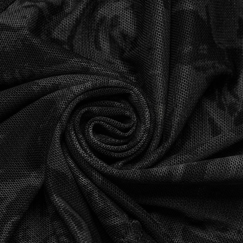 PUNK RAVE Women's Punk Slash Shoulder Halterneck Mesh Tank Top Black